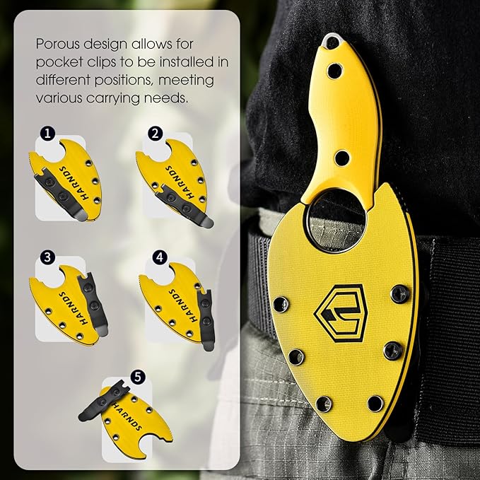 Harnds Small Fixed Blade Knife Full Tang Neck Camping Knife EDC with D2 Steel Blade and G10 Handle for Fishing and Skinning Eggplant