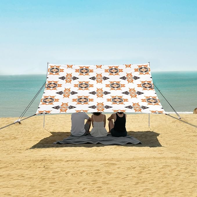 Beach Canopy with Windproof Ropes &amp Sandbags Beach Tent Sun Shade Sun Shelter for Camping Trips Fishing Backyard Fun or Picnics Boho Tribal Aztec
