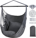 SUNCREAT Hammock Chair Swing with Steel Support Bar Side Pocket Large Hanging Chair Outdoor Max 450lbs Capacity Dark Gray
