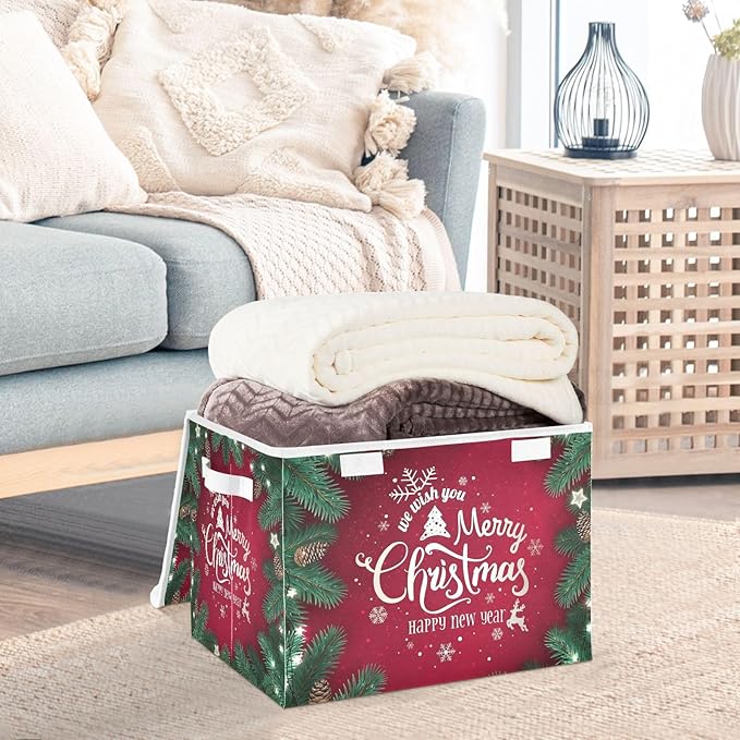 senya Christmas Storage Baskets Collapsible Storage Bins with Lids Merry Christmas Happy New Year Storage Boxes Clothes Baskets for Organizing