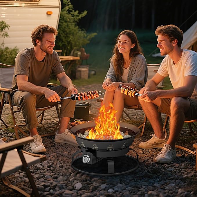 Giantex Portable Propane Fire Pit 21 Inch Smokeless Fire Bowl with Cover Natural Lava Rocks Tank Holder 58000 BTU Round Outdoor Gas Firepit for Outside Camping Patio Yard