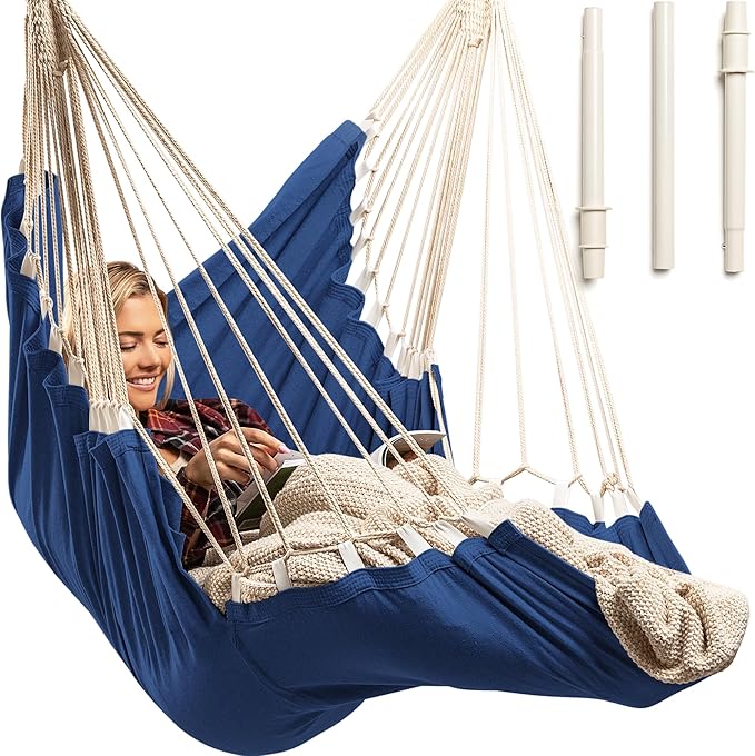Hanging Hammock Chair Swing – Hanging Chair Outdoor &amp Indoor - Hammock Swing Chair – Quick &amp Easy Setup with Hardware Kit – Durable &amp Spacious Full Body Support – Holds 440 Lbs