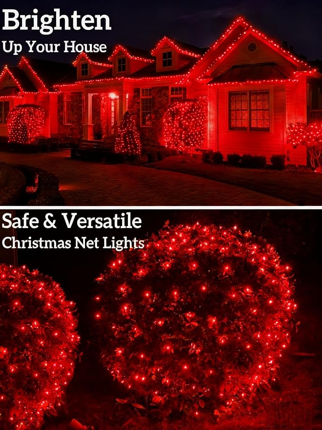 Led Christmas Net Lights for Bushes 132LED 6FT x 6FT Connectable UL Certified Net Lights for Bushes Tree Shrubs Xmas Trunk Green Wire Christmas Decorations
