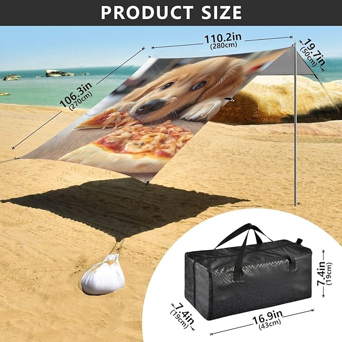ALAZA Puppy Eat Delicious Pizza Beach Tent Sun Shelter Portable Canopy Sunshade for Outdoor Camping Picnics Backyard Fun 10x9 ft