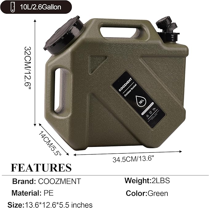 3.2 Gallon/5 Gallon Water Containers with Spigot BPA Free Water Jug Military Green Water Tank Multifunction Water Storage Containers for Camping Outdoor HikingEmergency Stroage