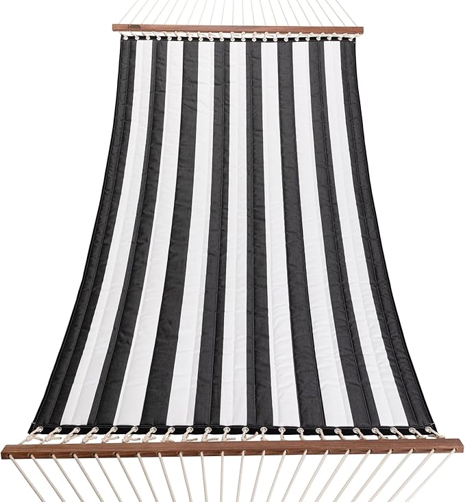Hatteras Hammocks Large Cabana Classic Sunbrella Quilted Hammock – 13 ft. x 55 in. 2-Person 450 lb Capacity Cumaru Spreader Bar Zinc-Plated Hardware – Handcrafted in The USA