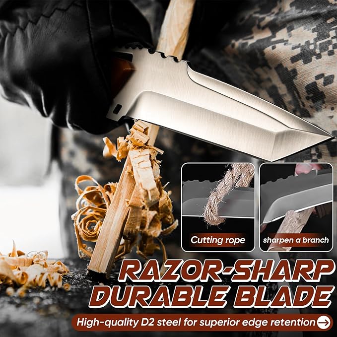 Purple Dragon Camping Knife with Sheath - D2 Steel Survival Knives for Camping Bushcraft - Ergonomic G10 Handle Outdoor Survival Gear Christmas Gift for Men and Women