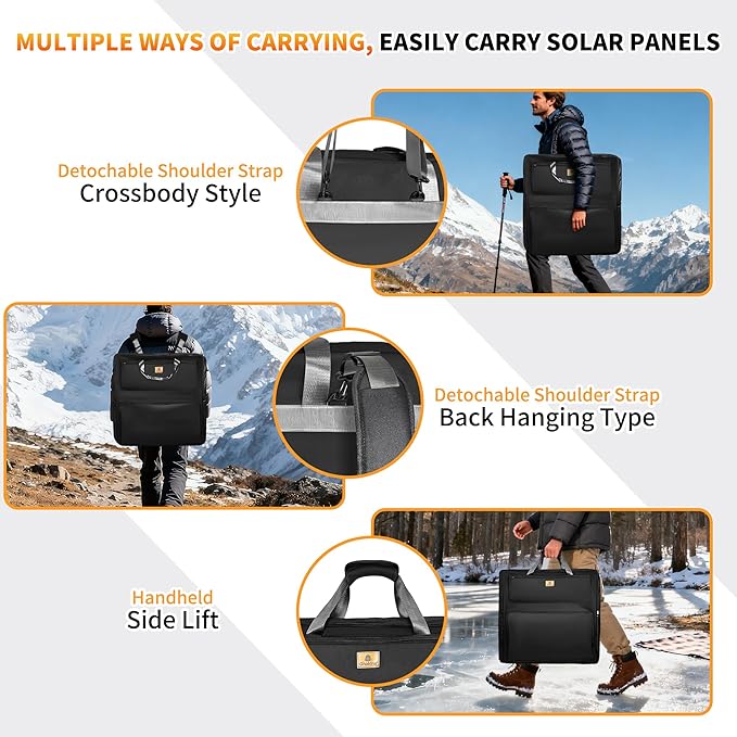 Solar Panel Carrying Case - Waterproof Padded Bag for 100W-220W Foldable Panels Compatible with Jackery/Renogy/ZOUPW Multi-Compartment Organizer with Handle &amp Strap for Camping/RV/Off-Grid