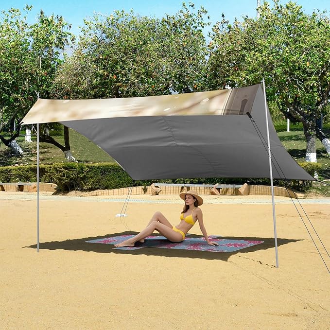 Beach Canopy with Windproof Ropes &amp Sandbags Beach Tent Sun Shade Sun Shelter for Camping Trips Fishing Backyard Fun or Picnics Easter Egg