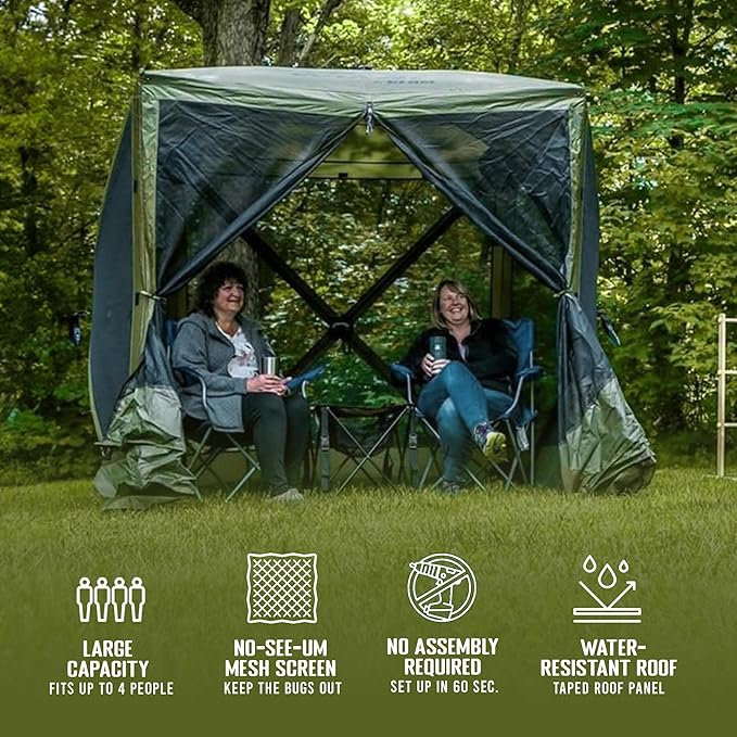 CLAM Quick-Set Pop Up Screen Tent Traveler 6 x 6 ft Instant Setup Green Portable Outdoor Shelter Compact Bug-Free Canopy Tent for Camping Fishing Backyard - Green