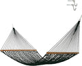 Hatteras Hammocks Executive Green DuraCord Rope Hammock – 13 ft. x 65 in. 2-Person 450 lb Capacity Cumaru Spreader Bar Zinc-Plated Hardware – Handcrafted in The USA