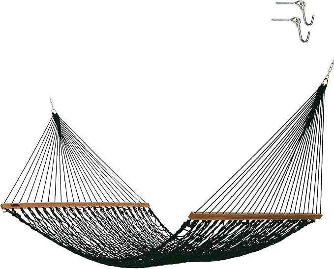 Hatteras Hammocks Executive Green DuraCord Rope Hammock – 13 ft. x 65 in. 2-Person 450 lb Capacity Cumaru Spreader Bar Zinc-Plated Hardware – Handcrafted in The USA