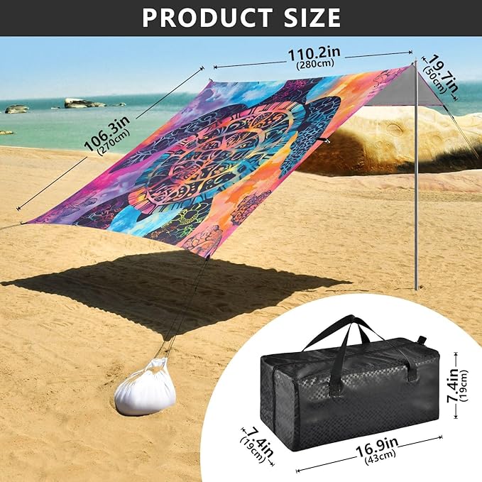 ALAZA Silhouette Turtle Beach Tent Sun Shelter Portable Canopy Sunshade for Outdoor Camping Picnics Backyard Fun 10x9 ft