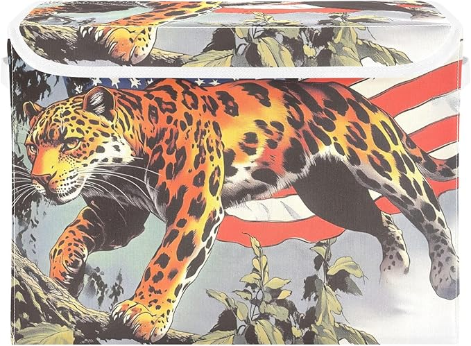 Storage Cube with Lid Panther America Print 16.5×12.6×11.8 IN 1 Pack Collapsible Large Capacity Foldable Storage Basket Bin Organizer