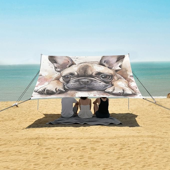 ALAZA Watercolor French Bulldog Playing Beach Tent Sun Shelter Portable Canopy Sunshade for Outdoor Camping Picnics Backyard Fun 10x9 ft