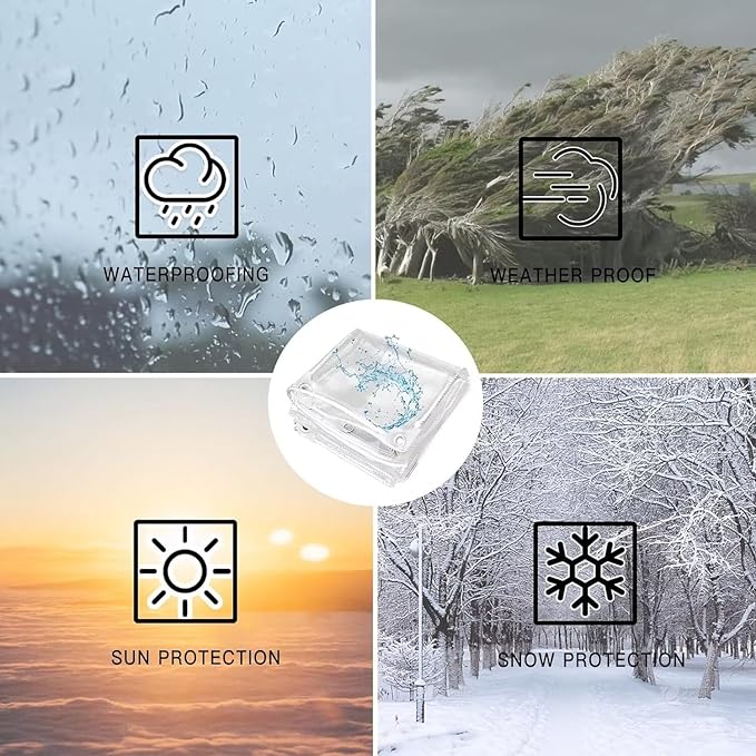 10 'x 16' Clear Vinyl Tarp Heavy Duty PVC Waterproofwith Grommets and Cable TieThick and Tear-Resistant Camping Patio Rain or Sun Shelter Cars Tarpaulin Home Garden Outdoor Use