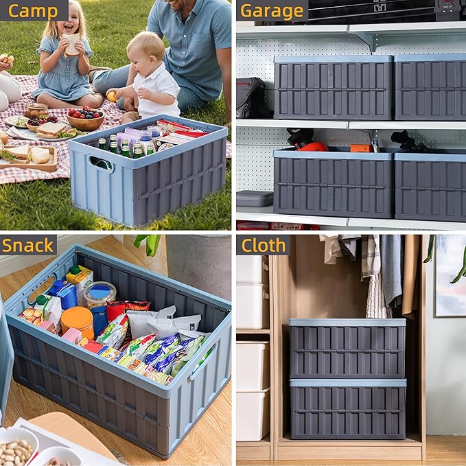 Citylife 64L Collapsible Storage Bins with Lids Plastic Storage Containers for Organizing Stackable Storage Box Large Heavy Duty Utility Crates 2 Packs