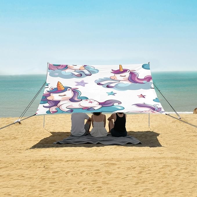 ALAZA Sleeping Unicorn Seamless Beach Tent Sun Shelter Portable Canopy Sunshade for Outdoor Camping Picnics Backyard Fun 10x9 ft