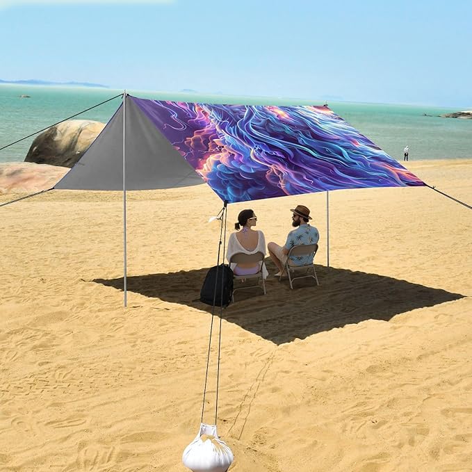 ALAZA Art Dragon Beach Tent Sun Shelter UPF50+ Protection Beach Shade Canopy w/ 4 Sandbags for Outdoor Camping Fishing Backyard Fun Picnic 10x9 ft