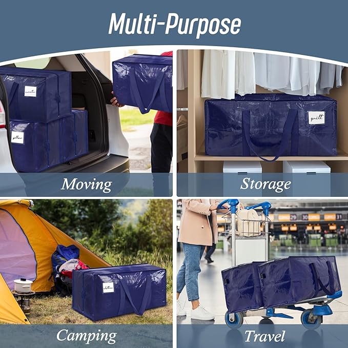 12 Pack Extra Heavy Duty Large Moving Bags with Strong Zipper &amp Comfortable Handles Sturdy &amp Durable Clothes Storage Bags Totes Bins Packing Moving Boxes for College Supplies Dark Blue