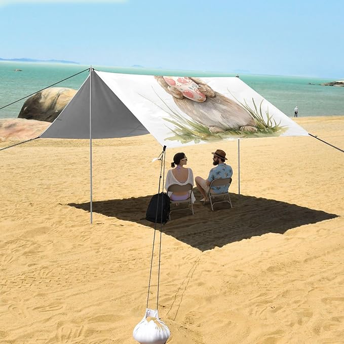 ALAZA Bunny Rabbit Easter Egg Beach Tent Sun Shelter UPF50+ Protection Beach Shade Canopy w/ 4 Sandbags for Outdoor Camping Fishing Backyard Fun Picnic 10x9 ft