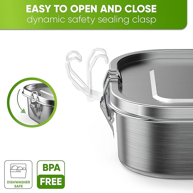 Blockhütte Stainless Steel Lunch Box for Adults I 40oz I with free Sealing I Metal Bento Box with 3 Compartments Leak-Proof Lunch Container Metal Food Storage for Travel Work Eco-Friendly