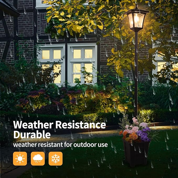 Outdoor Solar Post Lights 59 Dusk to Dawn Solar Lamp Post Waterproof Solar Floor Lamps Warm White Pole Lights with Planter for Patio Backyard Lawn Garden