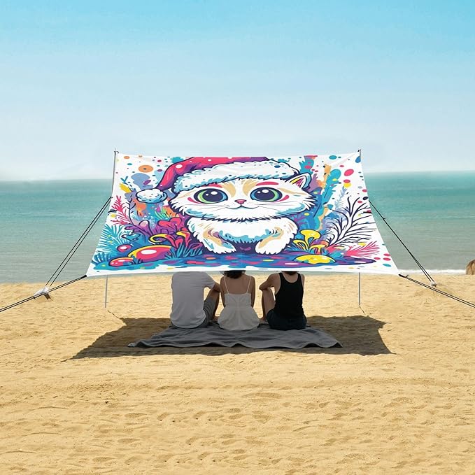 Chic Ragdoll Cat1 Beach Canopy UPF50+ Protection Lightweight Shade Sun Shelter with Sand Shovel Sandbags for Camping Picnics Backyard &amp Fishing