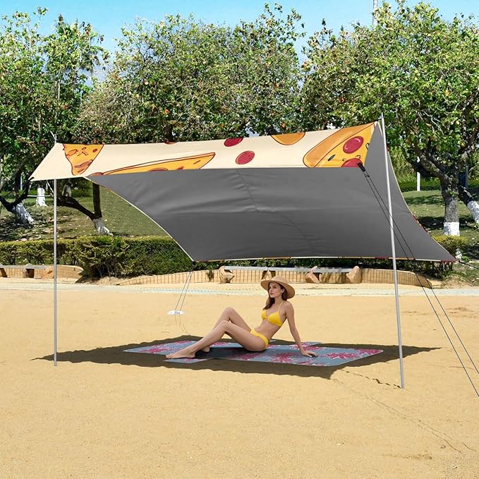 ALAZA Pizza Dot Pattern Beach Tent Sun Shelter Portable Canopy Sunshade for Outdoor Camping Picnics Backyard Fun 10x9 ft