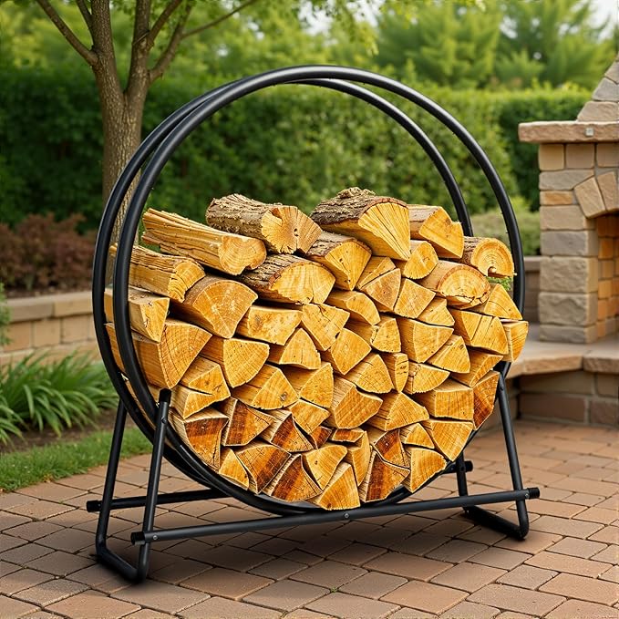 IDZO 41in Firewood Rack 400lbs Load Capacity Rust Resistant Steel Black Wood Storage