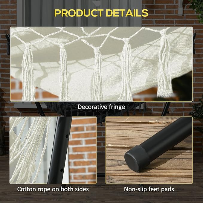 Outdoor Hammock Chair with Stand Patio Swing Hanging Chair with Pillow and Side Pocket 330 lbs Capacity Steel Frame Lounge Chair for Garden Balcony Cream White