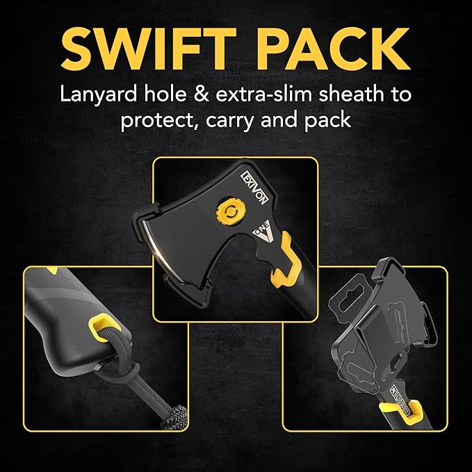 LEXIVON V-ONE Survival Hatchet 9.5 Full Tang Lightweight Axe | 6mm Stainless Steel Electro-Black Finish Blade Ergonomic Bi-Material Grip Handle | Protective Slim Sheath Included (LX-VONE-PP)