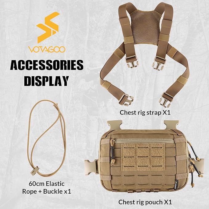 Tactical Chest Pack EDC Chest Bag 2L Utility Molle Chest Rig Pouch with CCW Compartment Adjustable Strap Outdoor