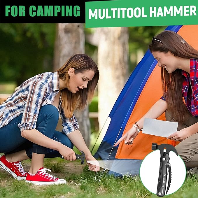DETDLIB12-in-1 Multitool Hammer Birthday Gifts for Men Essential for Camping Hiking Cool Gadget Gifts for Men. Women Dad Him Husband Father Mechanic Boyfriend Black