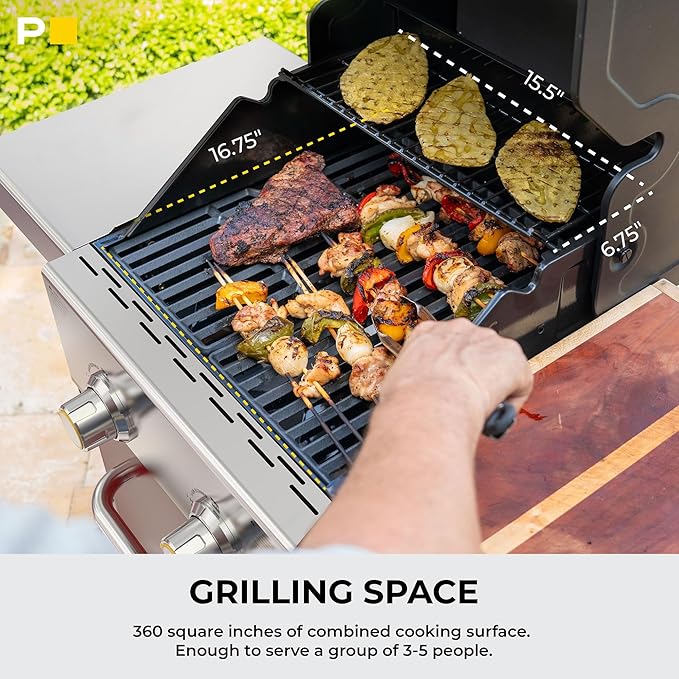 Permasteel 2-Burner Propane Gas Grill BBQ Grill with Foldable Side Tables &amp Tool Hooks Perfect for Outdoor Cooking Patio &amp Garden Red