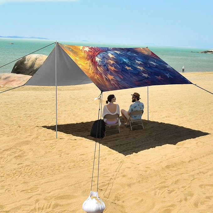 ALAZA The Eagles Portait and American_Flag Beach Tent Sun Shelter Portable Canopy Sunshade for Outdoor Camping Picnics Backyard Fun 10x9 ft