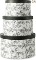 Soul &amp Lane Floral Hat Round Boxes with Lids Set of 3 Nesting Cardboard Hat Storage Large Black Print Cases Stacking Round Decorative Keepsake Boxes for Organizing