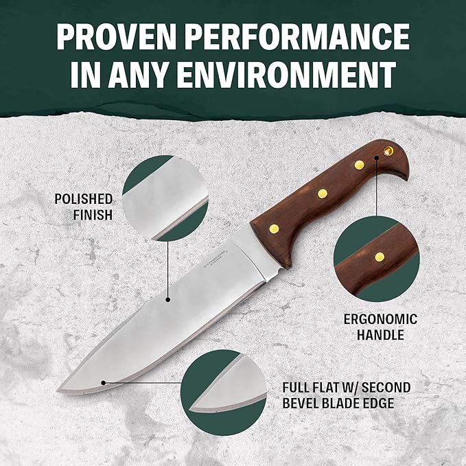 Condor Tool &amp Knife Moonshiner Bushcraft Knife - 1075 High-Carbon Steel Blade - Full-Tang Construction - Walnut Handle - Handcrafted Leather Sheath - Ideal for Bushcraft Camping &amp Survival