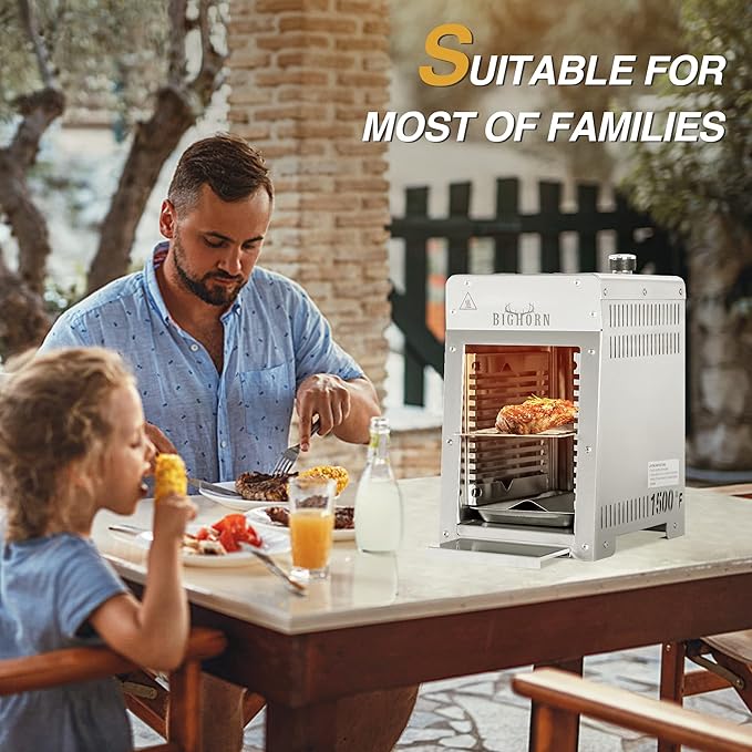 BIG HORN OUTDOORS Portable Infrared Broiler Propane Gas Grill 1500 Degree Stainless Steel Tabletop Quick Cooking Steak Grill for Meat Seafood Veggies