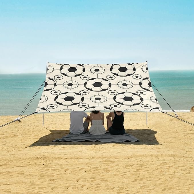 xigua Soccer Beach Tent Sun Shelter with Carrying Bag - Silver Coated Oxford Fabric Beach Canopy for Beach Camping Fishing - Includes Windproof Ropes Sandbags &amp Stakes