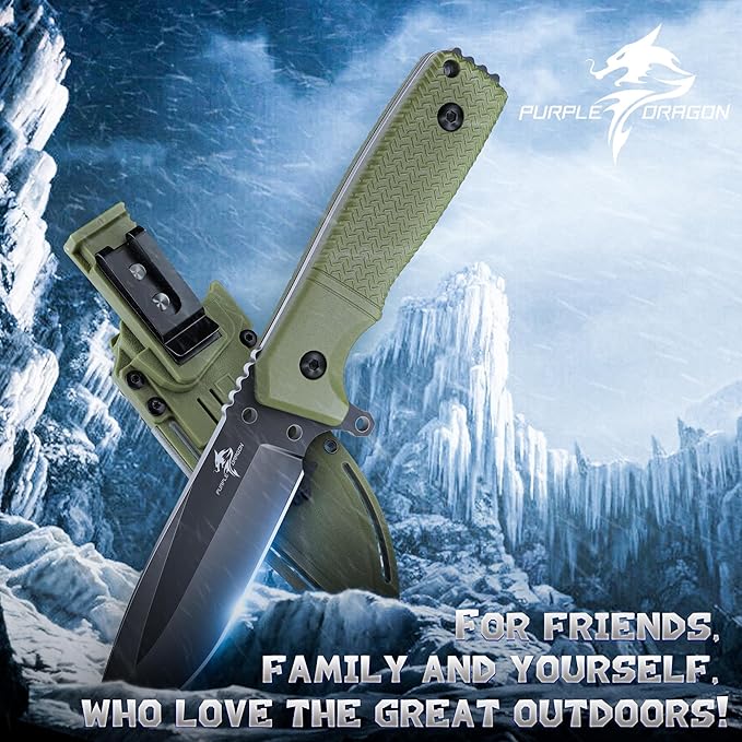 Purple Dragon Fixed Blade Knife with Kydex Sheath Green Knives for Camping Gifts for Men