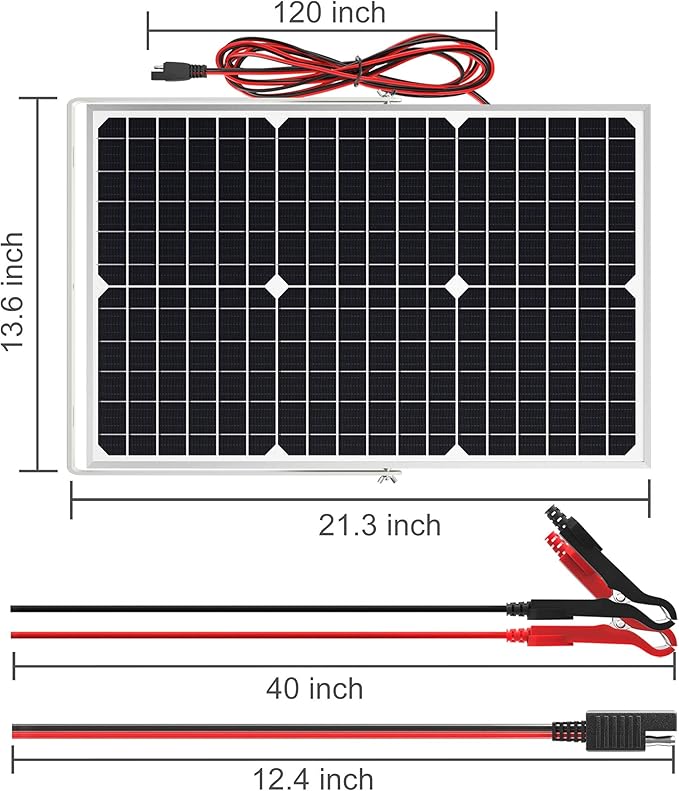 SOLPERK Solar Panel Kit 30W 12V Waterproof Solar Battery Trickle Charger Maintainer + Upgrade Waterproof Controller + Adjustable Mount Bracket for Boat Car RV Motorcycle Marine Automotive