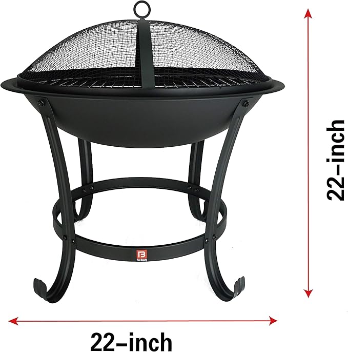 FireBeauty Fire Pit BBQ Grill Pit Bowl with Mesh Spark Screen CoverPoker