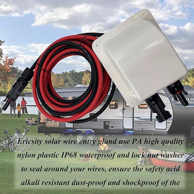 Solar Cable Entry Gland Entry Housing Solar Junction Box Fits for RVVehicles BoatsCamperThrough RV Roof Solar Entry Housing with 10Ft 10AWG Solar Extension Cable(White Entry Gland 3m)
