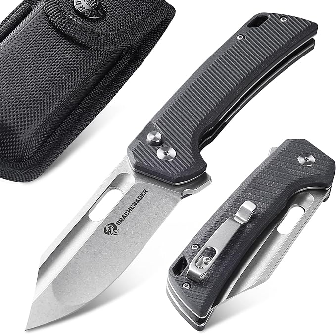 Large Pocket Knife for Men B-26 8.11 Tactical Folding Knife with 14C28N Blade G10 Handle Upgraded Reinforced Lock Includes Pocket Clip and Nylon Sheath for Camping Survival