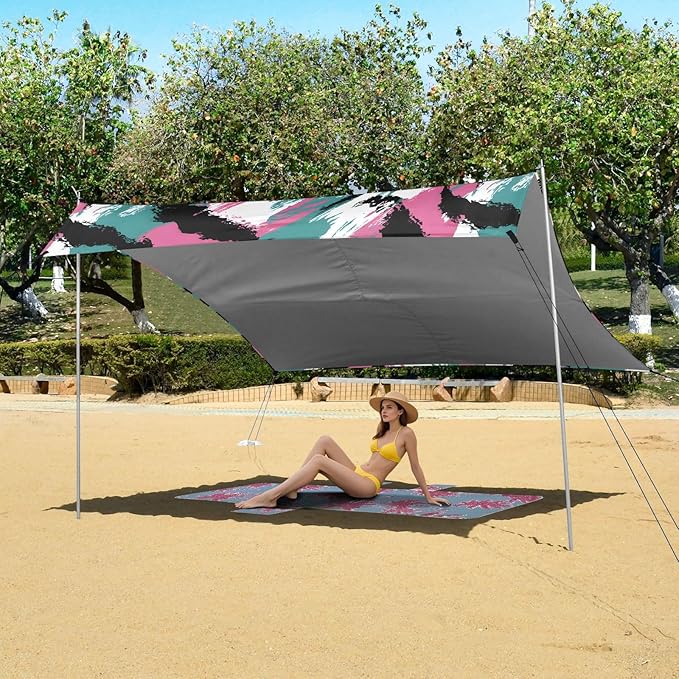 ALAZA Tiger Prints Beach Tent Sun Shelter UPF50+ Protection Beach Shade Canopy w/ 4 Sandbags for Outdoor Camping Fishing Backyard Fun Picnic 10x9 ft