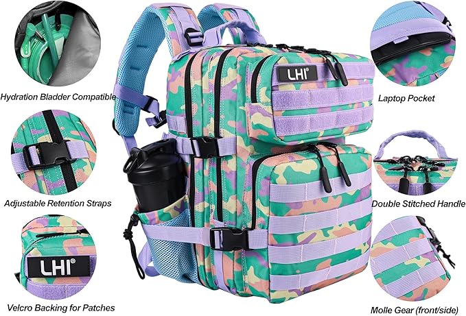 LHI Tactical Military Backpack for Men and Women 25L/35L Army Assault Pack Bag Small Rucksack with Bottle Holder