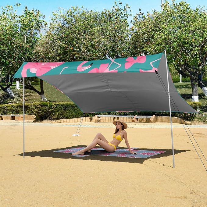 ALAZA Flamingo Bow Pattern Beach Tent Sun Shelter Portable Canopy Sunshade for Outdoor Camping Picnics Backyard Fun 10x9 ft