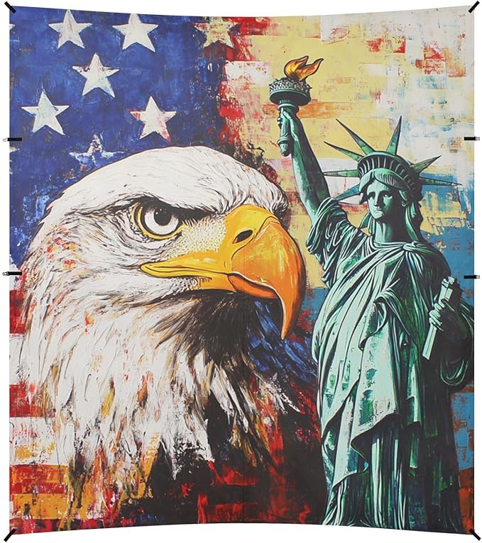 ALAZA 4th of July Eagles Statue of Liberty Beach Tent Sun Shelter Portable Canopy Sunshade for Outdoor Camping Picnics Backyard Fun 10x9 ft