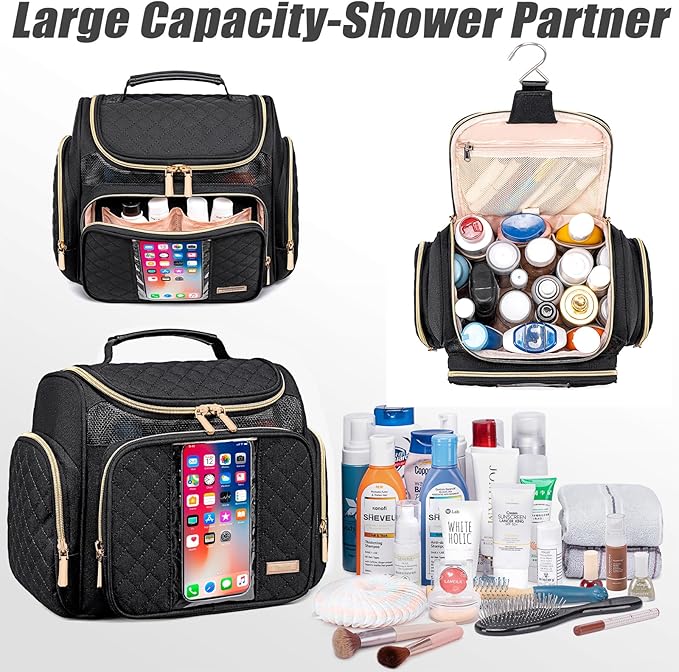 Large Toiletry Bag for Women MenBathroom BagWater Resistant Shower BagMakeup BagPortable Shower Caddy for College DormHanging Travel Toiletry Bag with Transparent Waterproof Phone Pocket